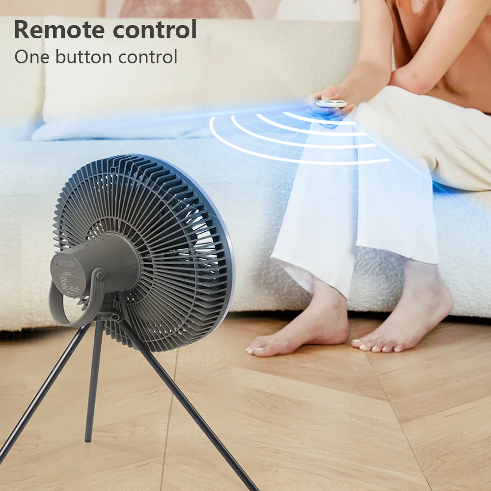 10000mAh USB Camping Ceiling Fan with Remote Control Floor Stand Cooling Fans Rechargeable Wireless Vertical Table Fan Outdoor