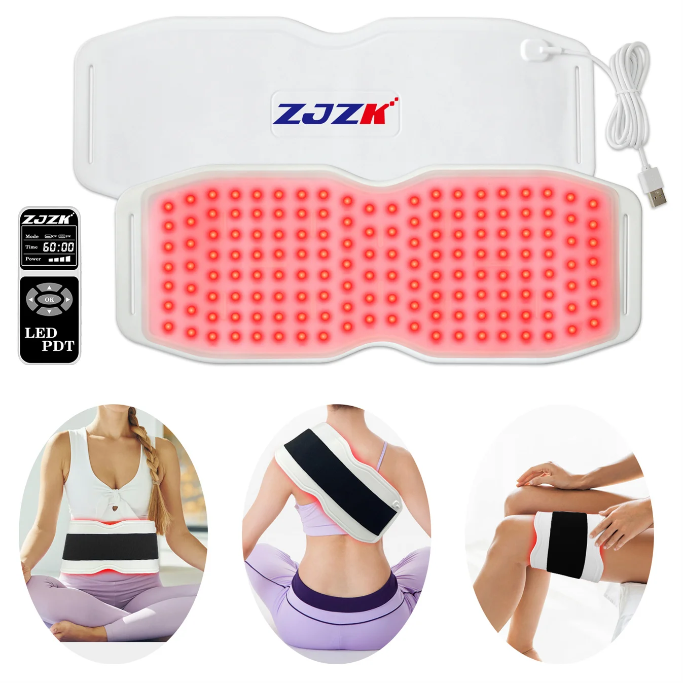 

ZJZK 940nm+850nm+660nm 450pcs Chips Infrared Blood Circulation Belt Red Light Therapy Wrap LED Infrared Full Body Wellness Pad