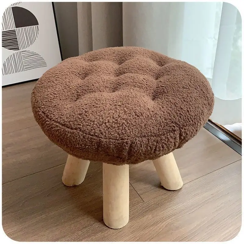 Nordic Modern Minimalist Solid Wood Small Stool, Cookie-Shaped Kids Shoe Changing Bench, Living Room Sofa Coffee Table Low Round