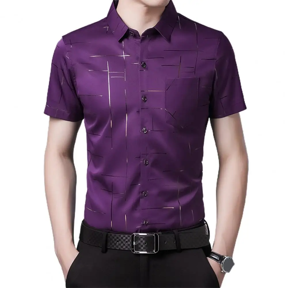 Camisa coreana listrada masculina de negócios, casual, manga curta, sedosa, Japão, Top de trabalho de verão, verão