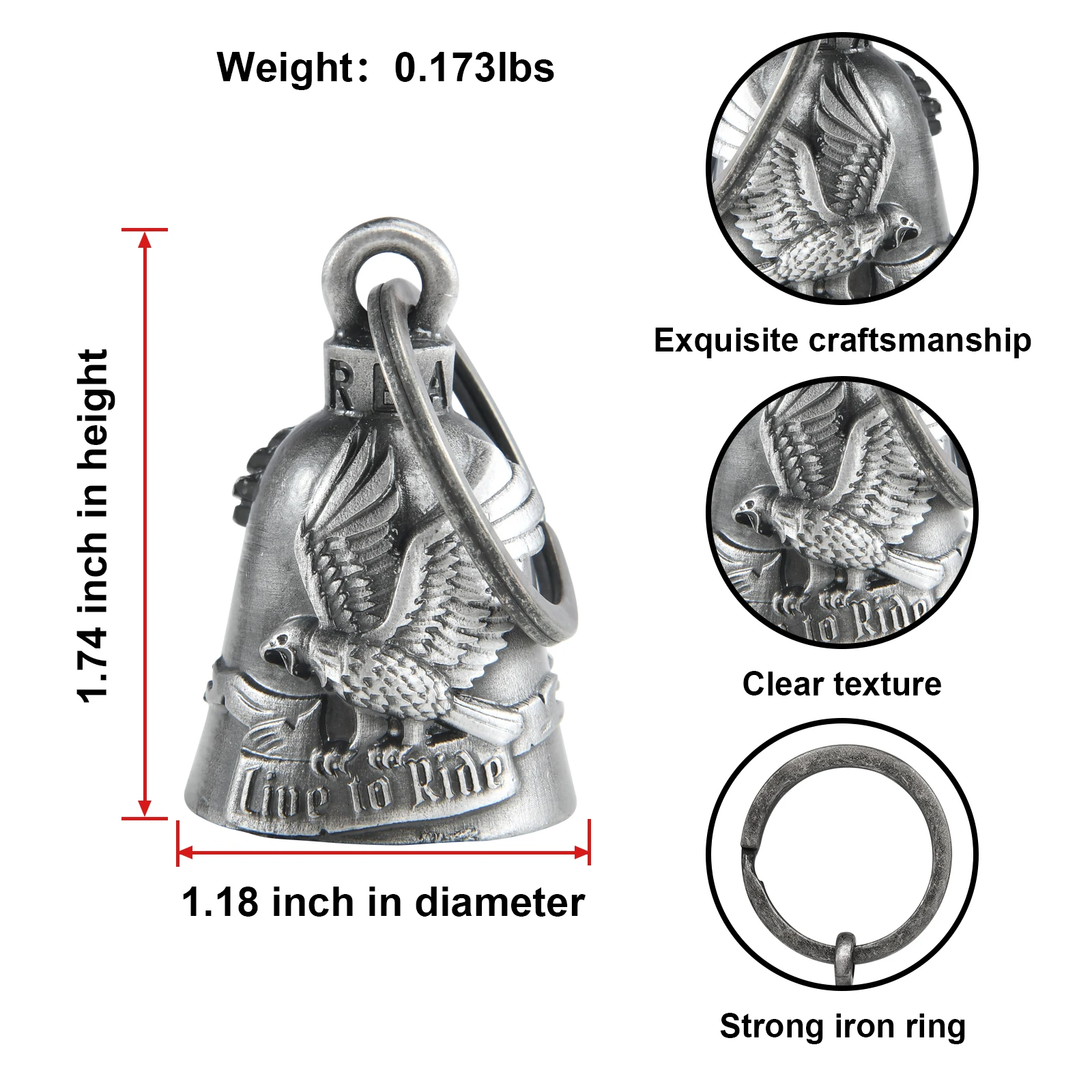 3D Eagle Live to Ride  Motorcycle Bell Guardian Angel Drive Away Gremlin, Biker Bell for Men Women Rider Riding, Good Luck Gift