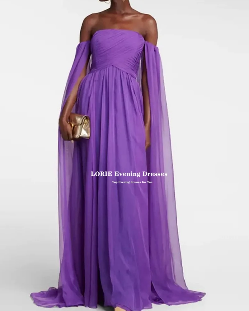 LORIE Purple Long Evening Dresses A-line Saudi Arabric Prom Dresses Pleat Ruched Dubai Prom Gowns Cape Party Dresses Customized