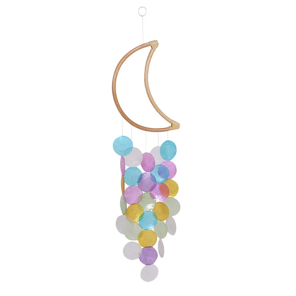 

Wooden Moon Wind Chime Pendant Cute Bedroom Hanging Ornament Decor For Balcony Garden Porch Natural Seashells Wind Chime Lovely