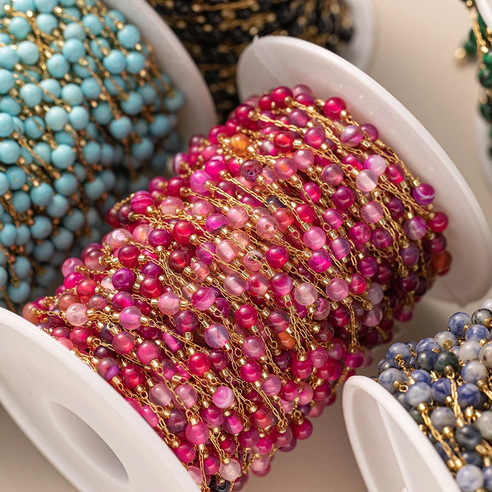 

1 метр красочный камень из нержавеющей стали круглые хрустальные бусины цепи для ожерелья браслета DIY принадлежности для изготовления ювелирных изделий оптом не выцветает