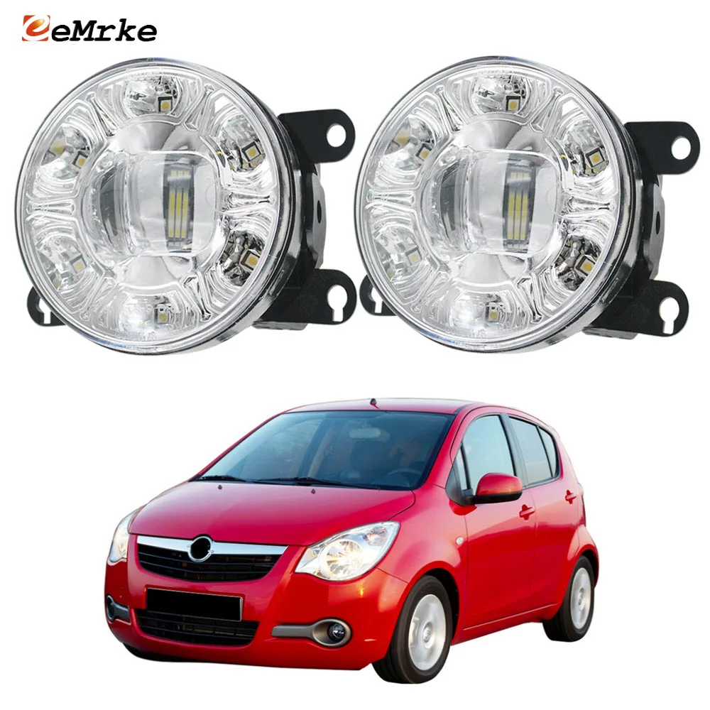 

Pair LED Fog Lights Assembly PTF with Clear Lens + 6 DRL Car Daytime Running Lamp for Opel Vauxhall Agila B H08 F68 2008-2014