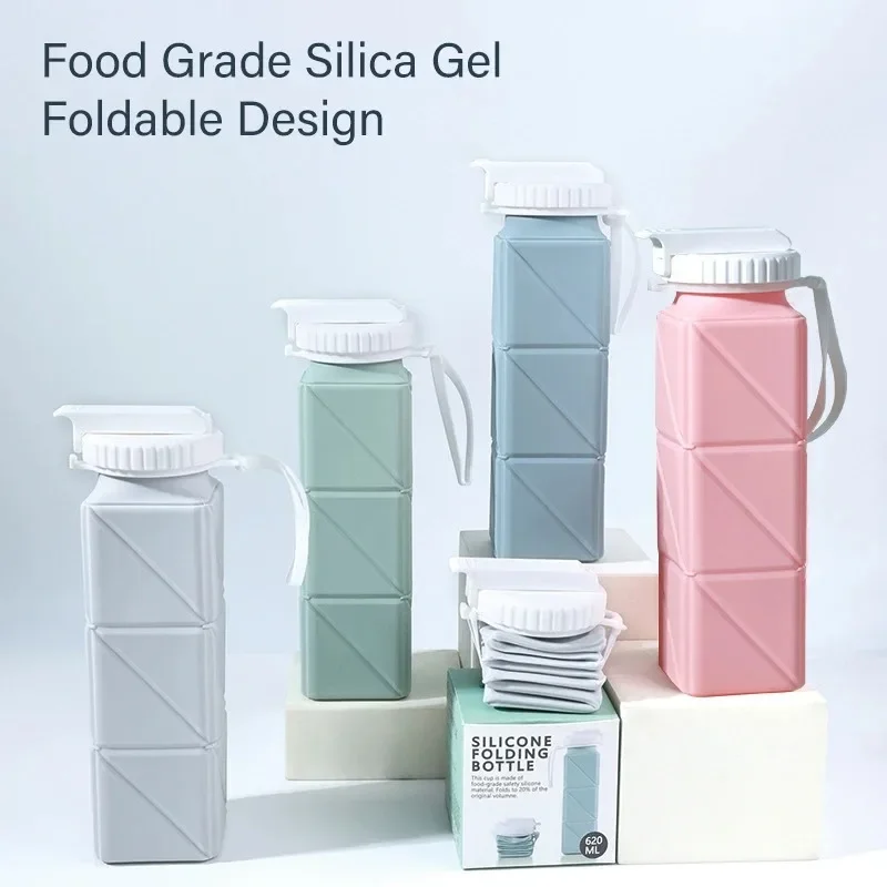 Silicone Water Bottle, Food Grade, Portable, Foldable Telescopic Cup, Outdoor Sports, Camping, Cycling, Hiking, 620ml