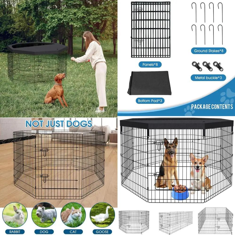 

Складной металлический вольер для собак, 8 секций, с нижней и верхней крышкой, 36 дюймов, для использования в помещении/на улице