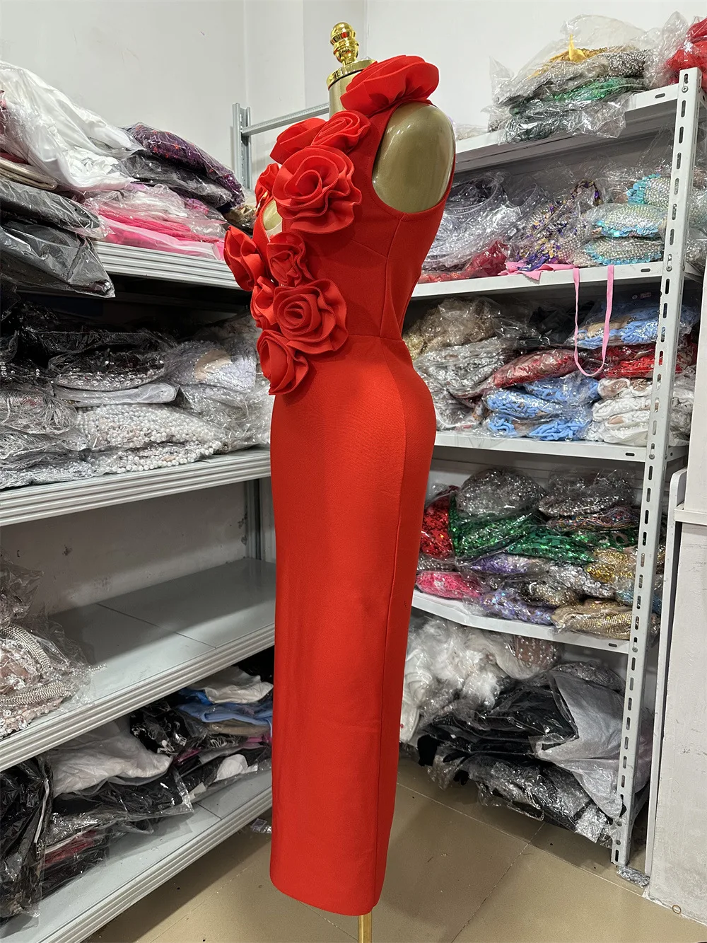 

2025 New Designer Women Summer Bandage Dress Appliques Deep V Neck Ankle Length Elastic Birthday Celebrity Evening Party Gowns