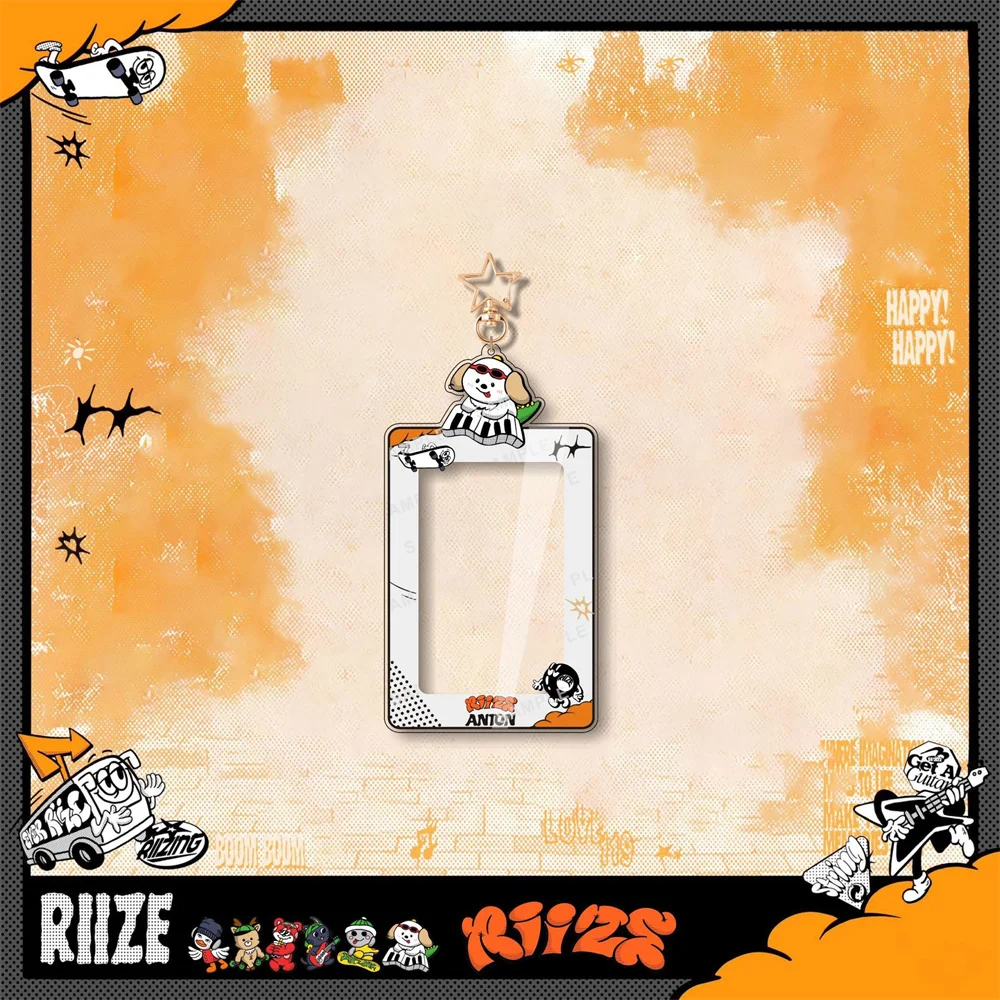 KPOP RIIZE INS Style Card Frame Keychain Cartoon Figure Printing Keyring Pendant High Quality Acrylic Bag Accessories Fans Gift