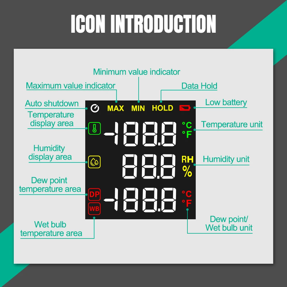 MASTFUYI Tsifrovoy Termometr-Gigrometr -20°C~60°C 99% Vlagomonitor Temperatury i Vlazhnosti Dlya Pomeshcheniy i Ulitsy s ZhK-Displeem