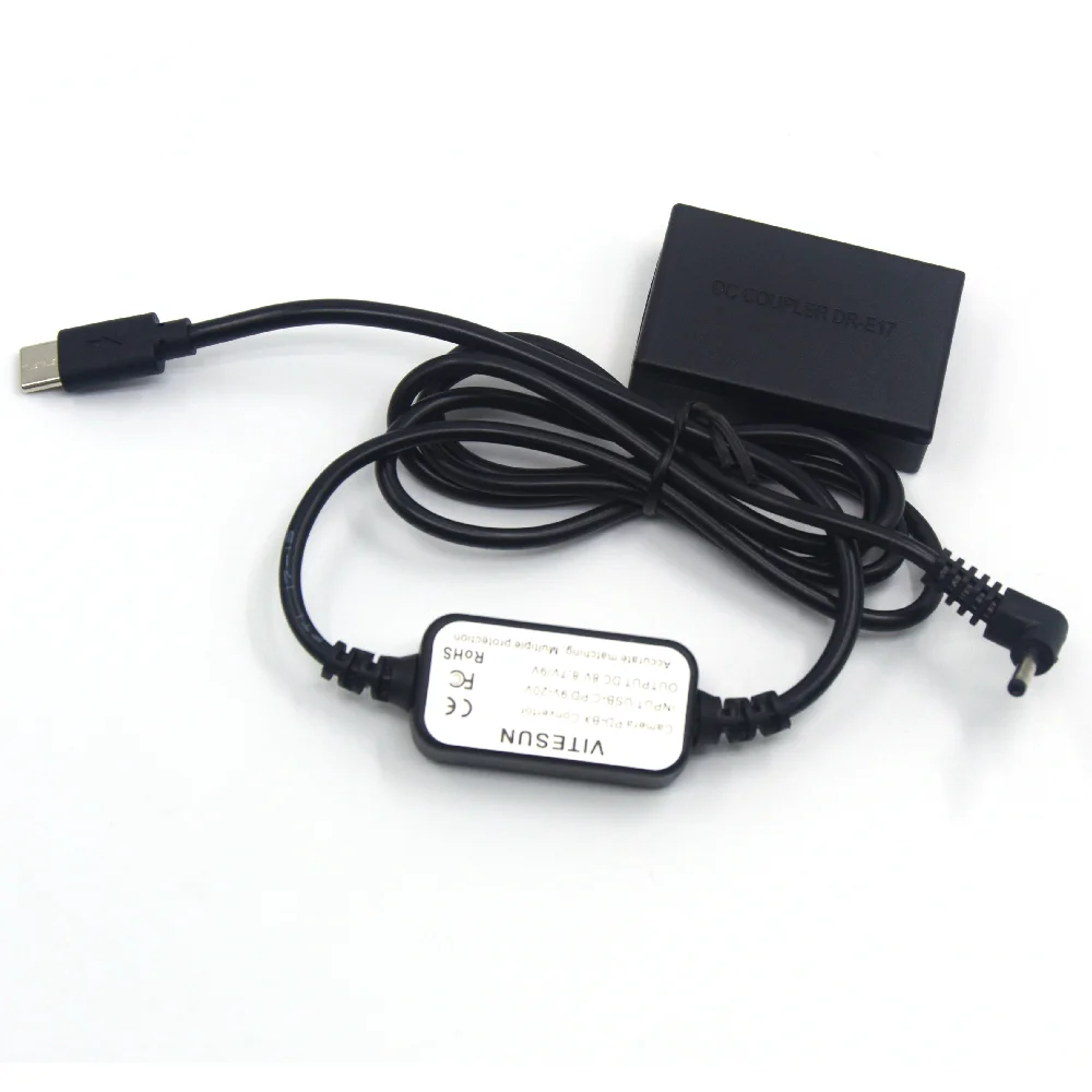 LP E17 Dummy Battery DR-E17 DC Coupler+USB TYPE C DC Cable for Canon EOS M3 M5 M6 EOS-M6 Mark II Cameras