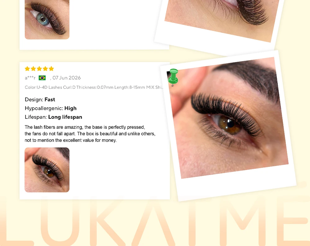 LUKATME U-Form 4D Kleeblatt Wimpernverlängerungen, vorgefertigte Fächer, schwarze D-Curl, weiche, voluminöse, leicht zu fächernde Wimpern 8-15mm für den Salon – Detail 14