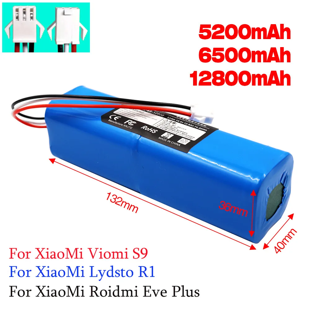 

14.4V 5200mAh/6500mAh/12800mAh R1 Battery Pack for XiaoMi Lydsto R1 Rechargeable Lithium-ion Battery Robot Vacuum Cleaner