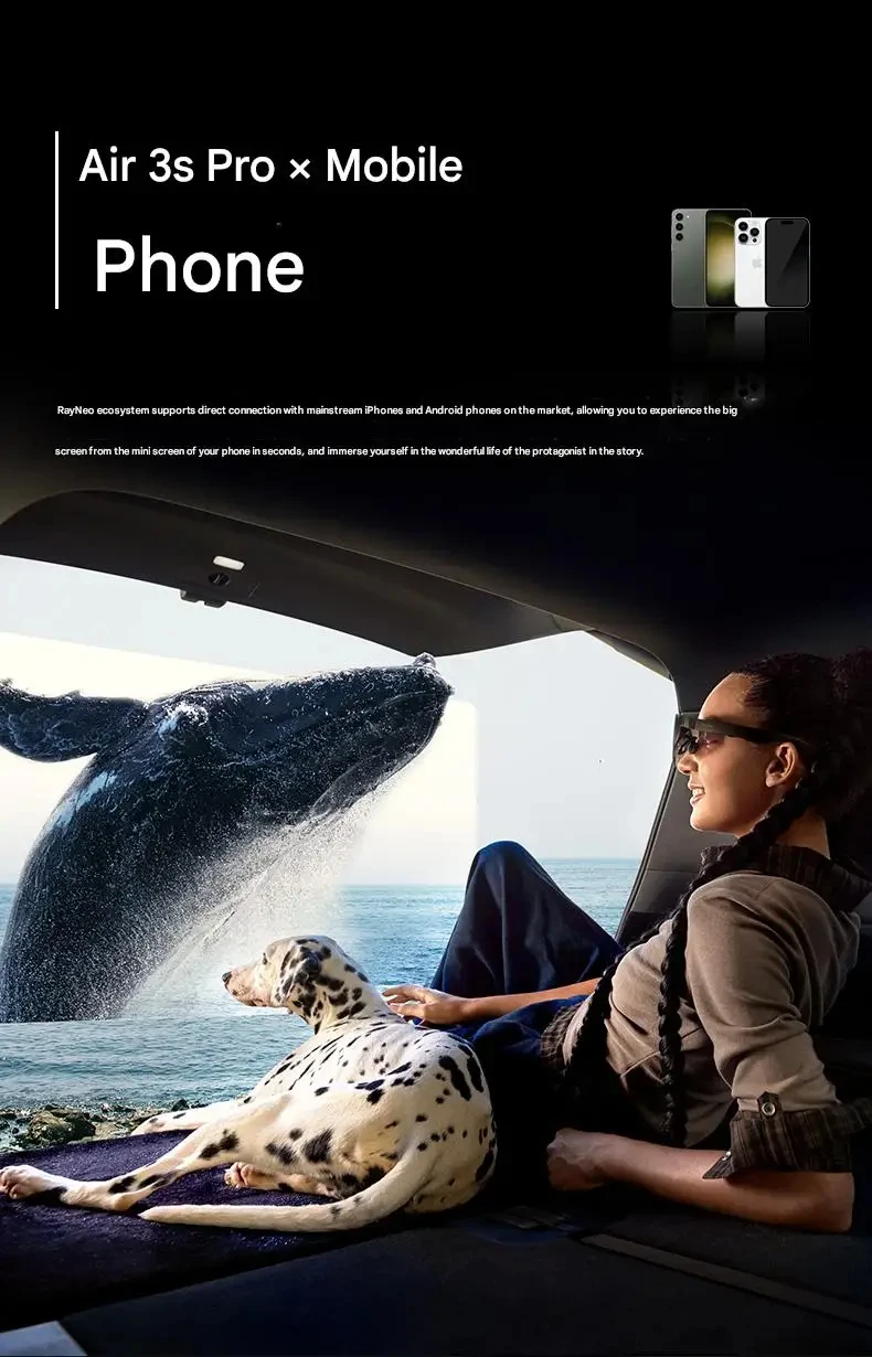 Óculos AR inteligentes RayNeo Air 3S Pro, visualização HD de 135 polegadas, brilho de 1200 lêndeas, som surround 3D
