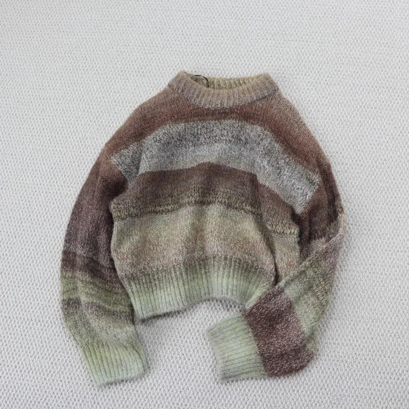 

Comfortable Loose Women's Knitted Sweater Autumn Winter Stripe adient Color Blo Overhead Top Warm Cozy Slimming Sle