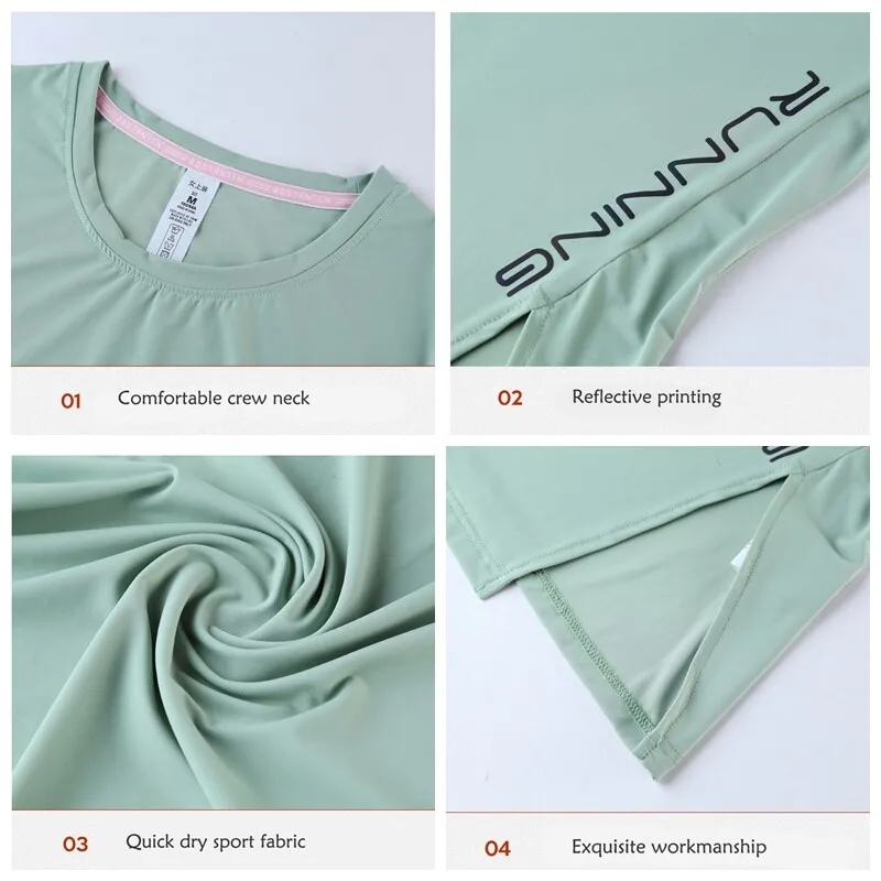 (S-2XL)Women Yoga Shirt Ice Silk Quick Dry Breathable Tennis Workout Hiking Short Sleeve Sports T-shirt Running Fitness Tops