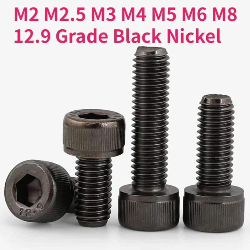M2 M2.5 M3 M4 M5 M6 M8 12.9 Grade Carbon Steel Black Nickel Plated DIN912 Allen Hexagon Hex Socket Head Cap Bolt Screw