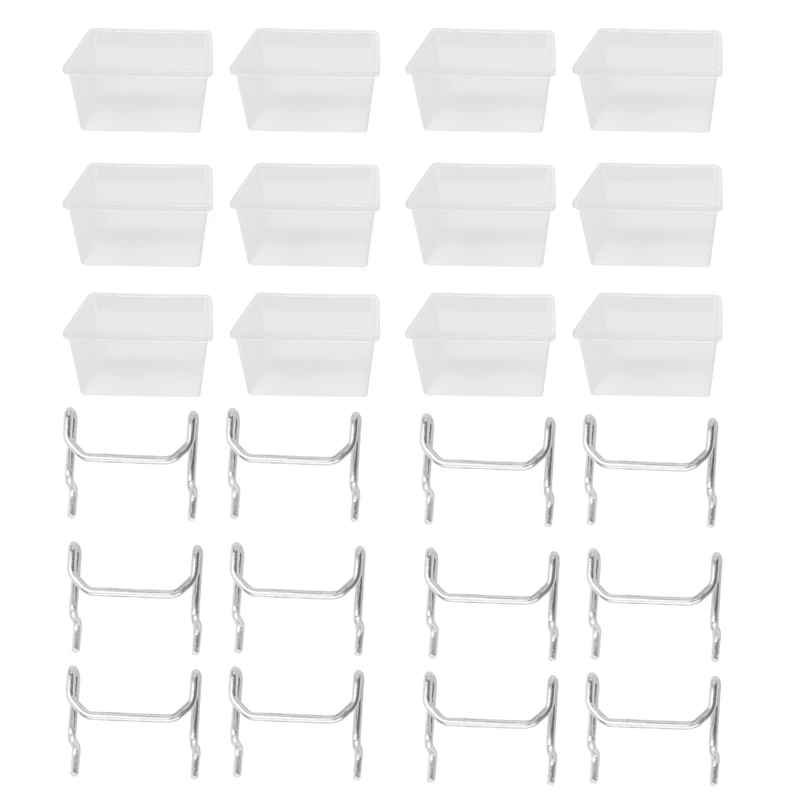 

12 Pieces Pegboard Plastic Bins Kit - Pegboard Bins With Hooks - Pegboard Accessories Workbench Bins Fits To Peg Board