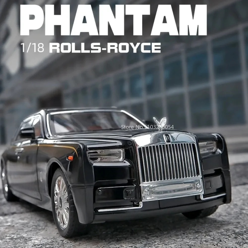 Large 1/18 Rolls-Royce Phantom Alloy Car Model Toys Diecasts Metal Sound And Light Rear-Wheel Pull Back Vehicles Gifts For Boys