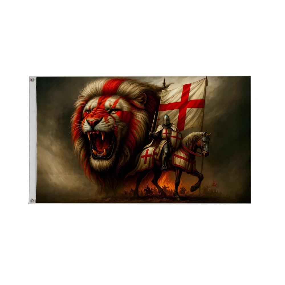 

England Flag 2x3ft 5x3FT with Lion & Horse, Outdoor Polyester Banner for Garden Decor