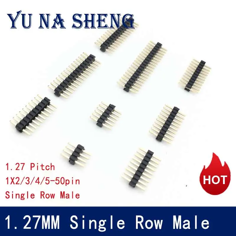 100pcs 1.27mm 0.05in 1*2P/3/4/5/6/7/8/9/10/12/15-50P Straight Single Row CE Gold Reflow Rohs L7.2mm Male Pin Header Connector