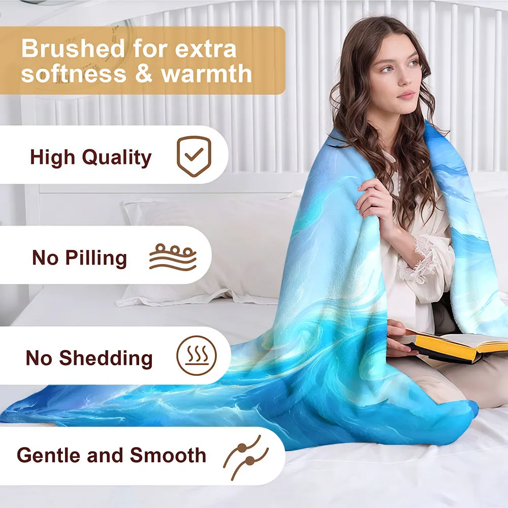 Blue Swirl Soft Warm Flannel Blanket Lightweight Cozy Christmas Halloween Home Decor Room