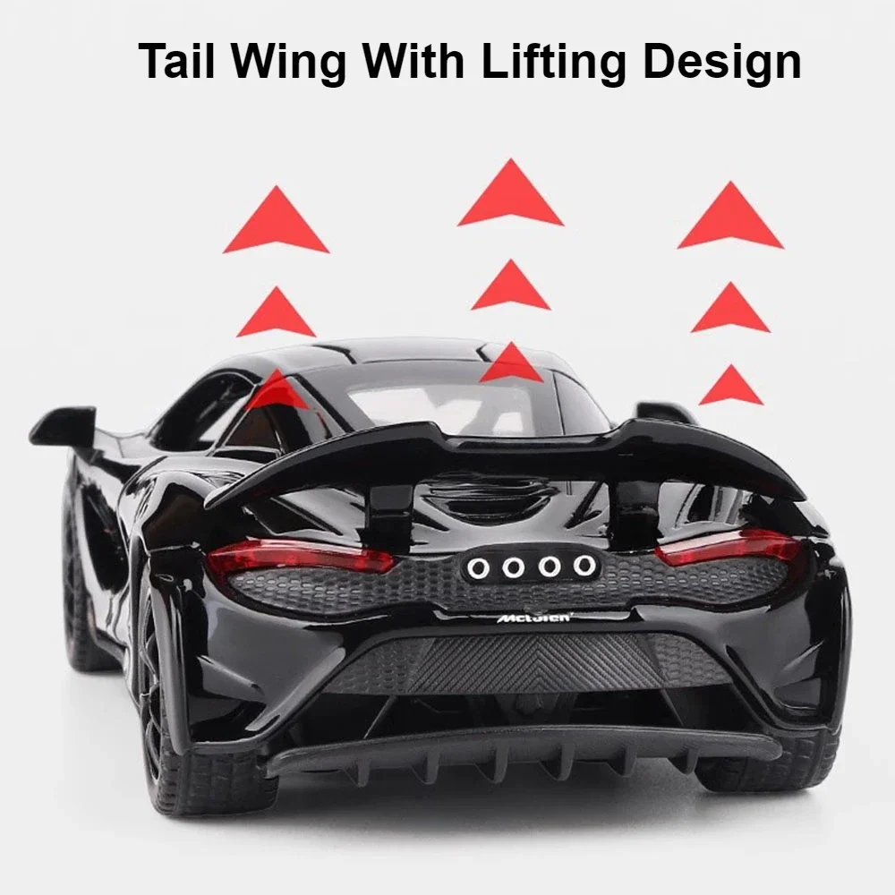 1:32 스케일 765LT 스포츠카 장난감 모델 합금 다이캐스트 3도어 개폐 사운드 라이트 풀백 차량 모델 장식품 어린이 선물