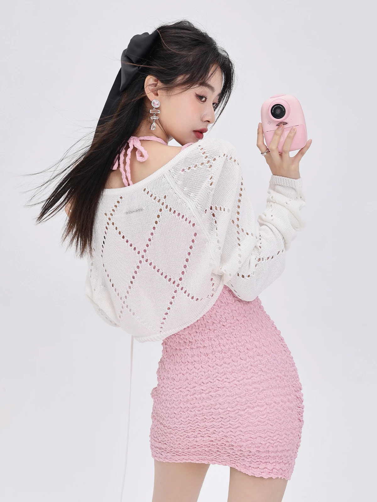 

Женский вязаный кардиган 6DEWS с длинными рукавами, ажурный, солнцезащитный, повседневный, свободного кроя, из хлопка