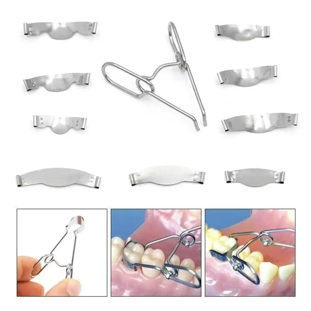 GULPOOE 36Pcs Dental Matrix Sectional Contoured Metal Matrices 1.330 Dental Matrix With Spring Clip Delta Ring Clamp Wedges