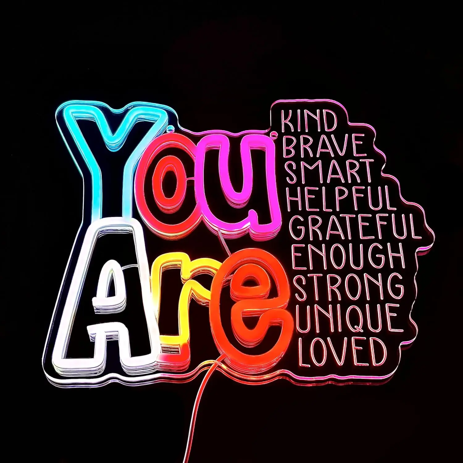 You Are Kind LED Neon Sign 9 Positive Words USB Dimmable for Office Bedroom Classroom Inspirational Decor Motivational Gift