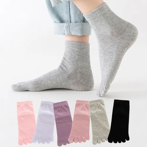 Imagen 2 del producto Calcetines de cinco dedos de algodón puro para mujer, calcetines de cinco dedos que absorben el sudor, calcetines de tubo medio con punta abierta, calcetines cálidos de invierno para mujer