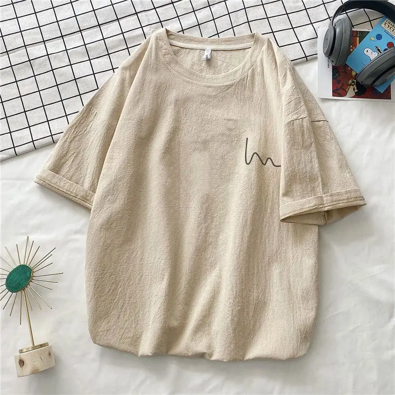 الرجال والنساء النمط الياباني القطن الكتان تي شيرت ، تنفس ، فضفاضة القاع ، نصف كم قمة ، موضة عادية ، الصيف الاتجاه #4