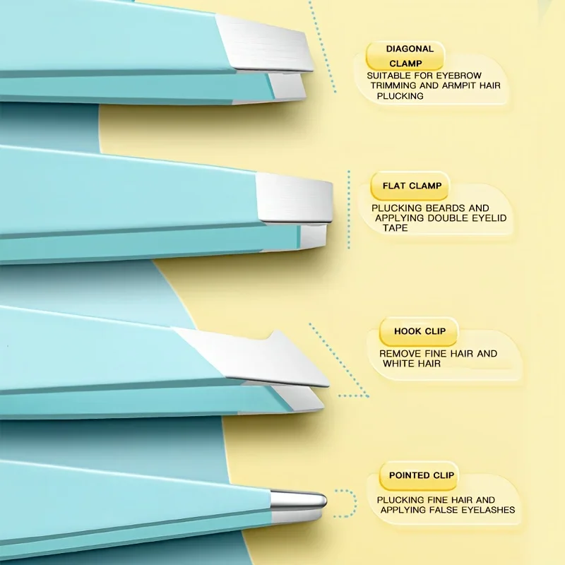 Pinça de sobrancelha profissional de aço inoxidável, remoção precisa de pelos faciais e corporais, adequada para barbas, aparar sobrancelhas