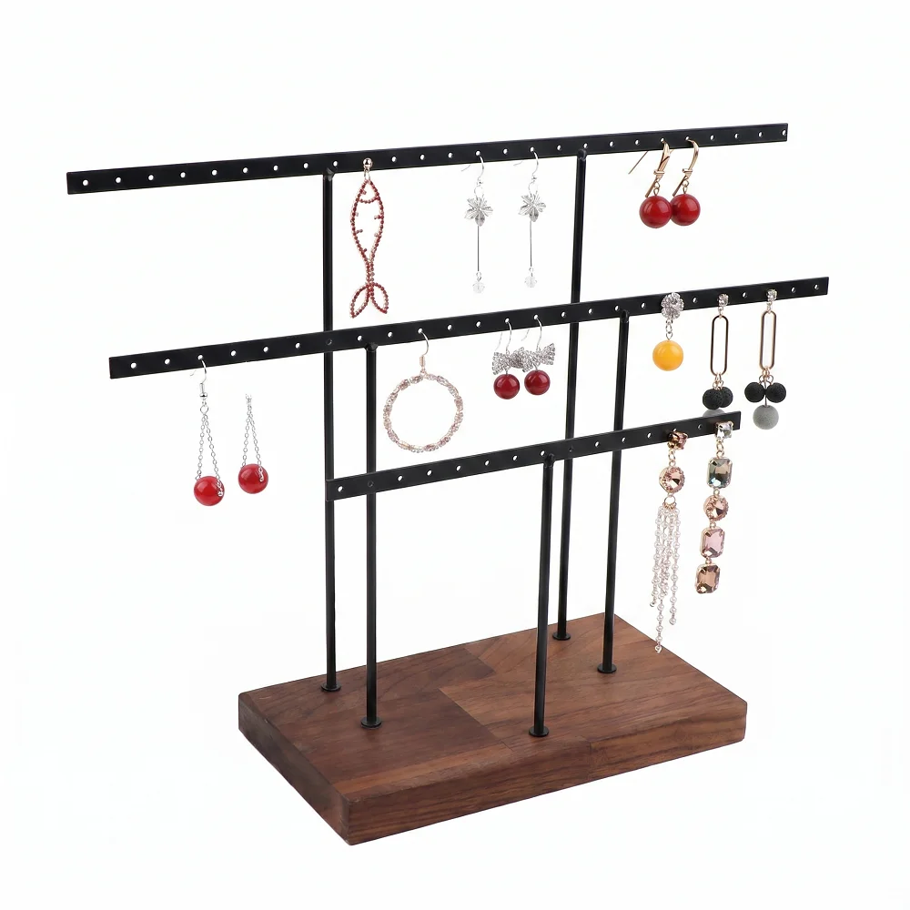 

3-Tier Earring Display Stand with Solid Wood Base Jewelry Organizer Rack for Earrings, Necklaces, Rings, Studs, Danglers.