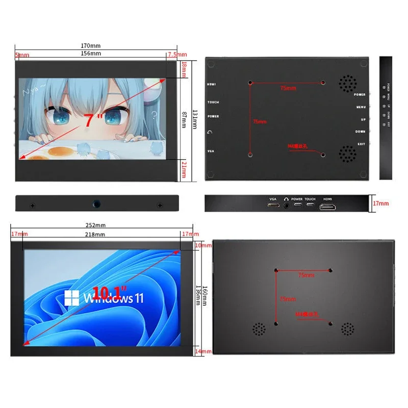 10 Inch IPS Touch Screen HDMI-compatible LCD for Raspberry Pi Orange Pi Windows PC Display with Cortical Case Portable Monitor