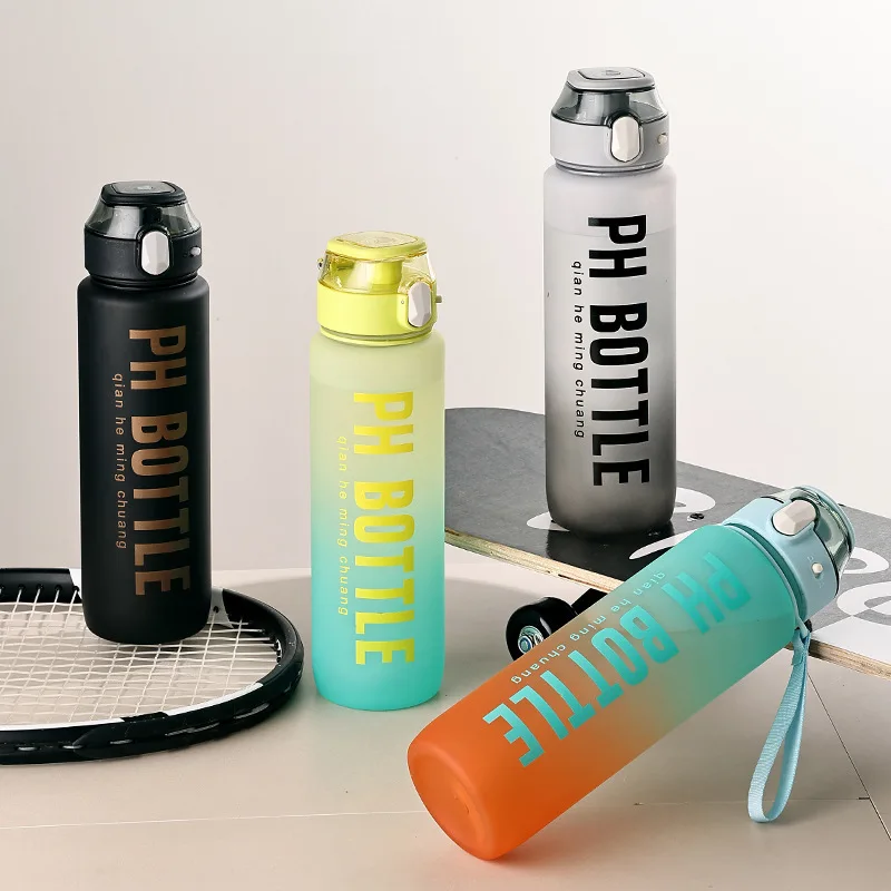 0.75/1L Sports Bottles with Straw Large Capacity Portable Leak-Proof Outdoor Travel Drink Plastic Motivational Water Bottle