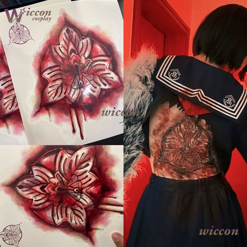 Juego Hinako Shimizu Cosplay espalda tatuaje pegatina parche silencioso mujer Hill Hallowen fiesta mancha de sangre pegatina de terror juego de rol