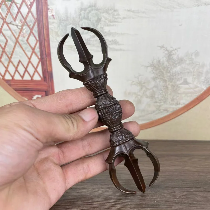 

Antique Alloy Copper Tang Mi Dong Mi True Words Sect Three-Pronged Vajra Three-Pronged Vajra Left and Right Han Transmission Tan