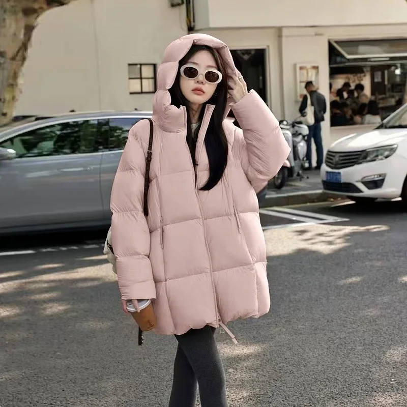

2026 Korean-Style Padded Long Puffer Coat for Women, Oversized Hooded White Duck Down Jacket, Warm Winter Fashion
