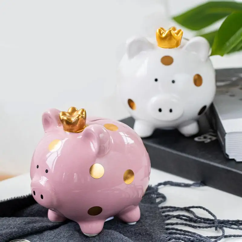 Japanese Piggy Bank Ceramic Crown Pig Bank Safe Coin Banks Money Saving Box Money Banks ATM Banks Box Coin Bank Pig Bank