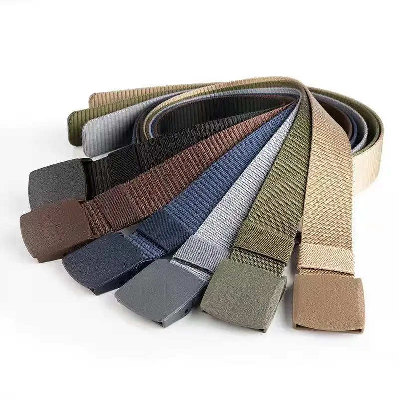 Fashion Outdoor Sports Nylon Belt for Men Adjustable Elastic Military Tactical Belt Canvas Decorative Belt with Plastic Buckle