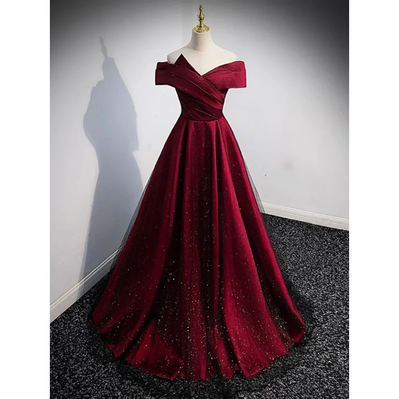 

Off-shoulder Toast Bride Red Wedding Casual French Engagement Elegant Women's Dresssmaid Mother Of The Bride Bridesmaid Dresses