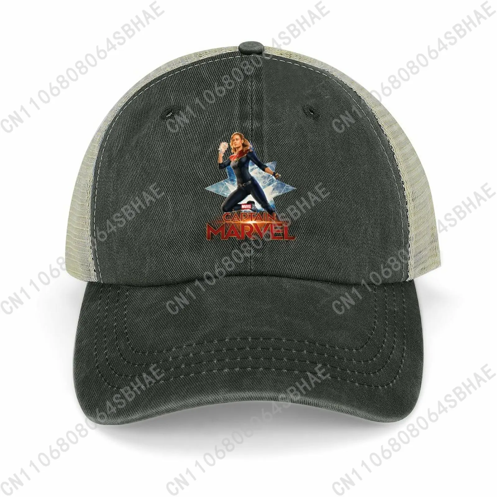 

Marvel Captain Marvel Mesh Cowboy Hat Hollow Ventilated Summer Cap Men Women Outdoor Sun Hat Adjustable Strap Custom Cosplay