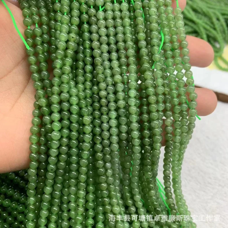 Hetian Jade 4mm Spinach Green Micro Black Dot Xiaomi Diy Long Chain Jasper Buddha Beads