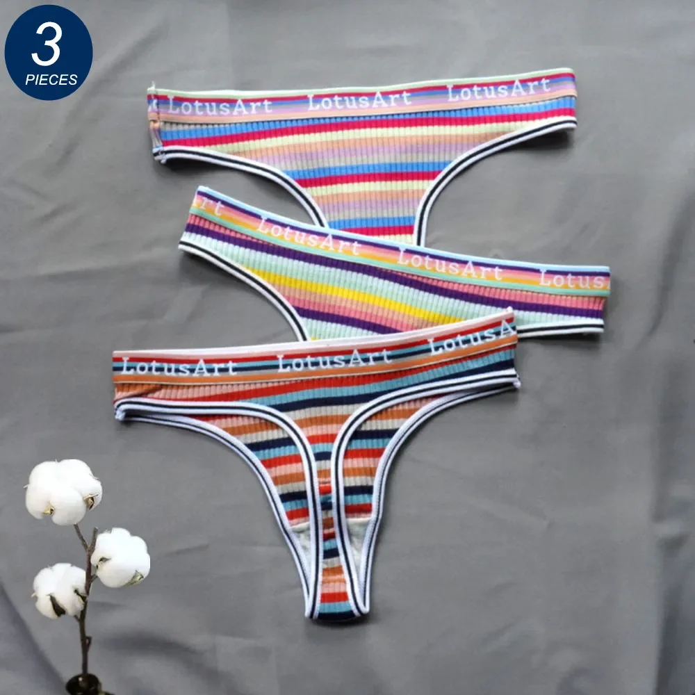 3 pezzi biancheria intima brasiliana da donna a righe slip colorati da donna a vita bassa in cotone perizoma slip senza cuciture taglie forti