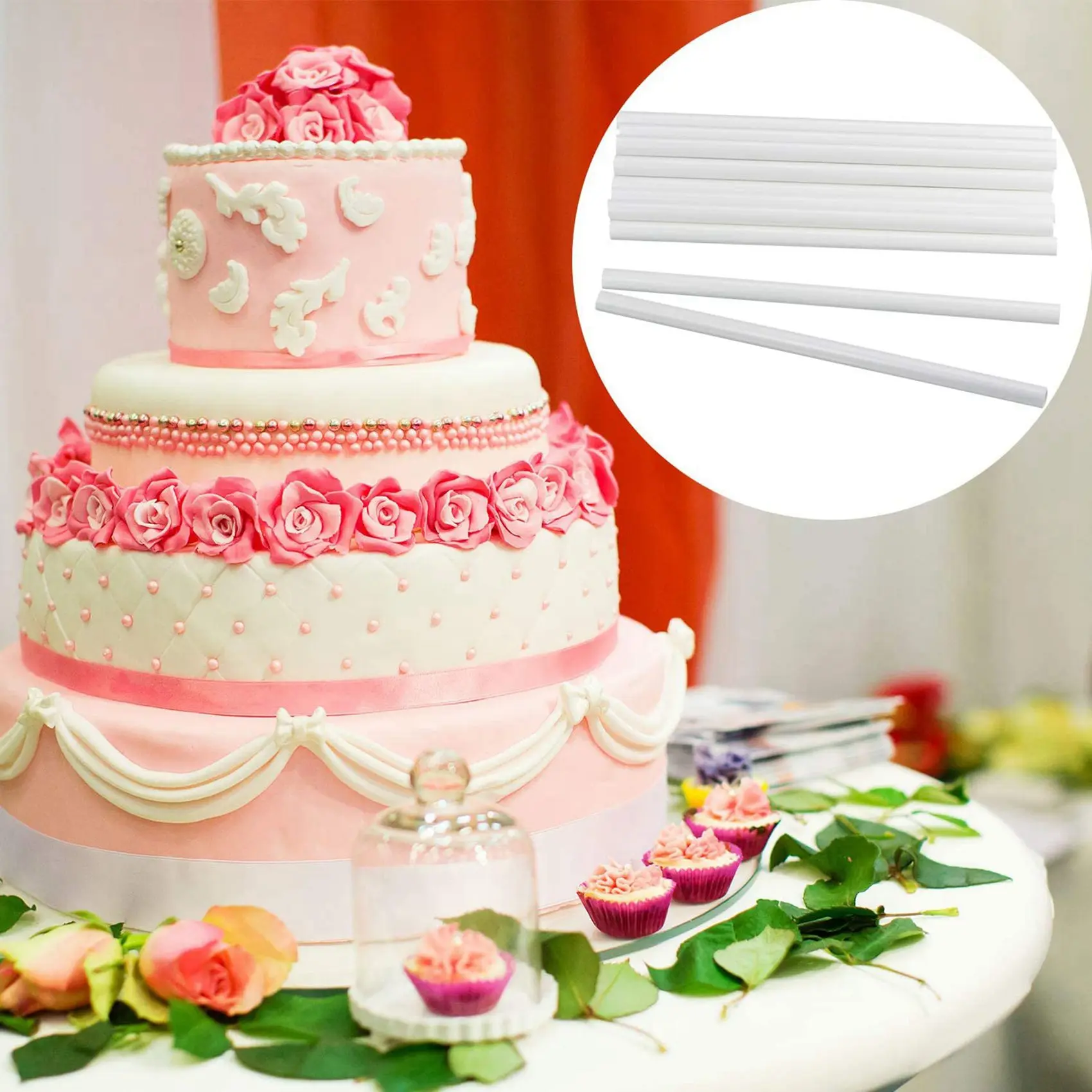 

ABKJ-100 Pieces Plastic White Cake Dowel Rods For Tiered Cake Construction And Stacking (0.4 Inch Diameter 12 Inch Length)
