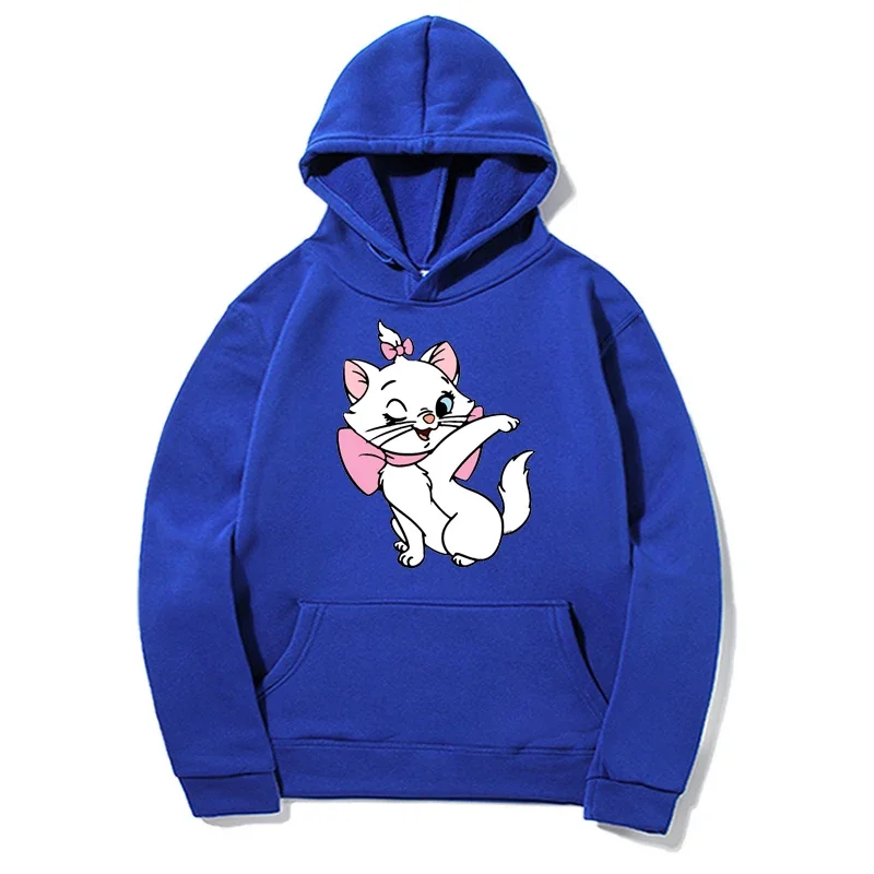 Disney Pattern Loose Male Sweatshirts Pocket Cartoon Cute The Aristocats Print Cozy Daily Men Hoodies Autumn Winter Pullover