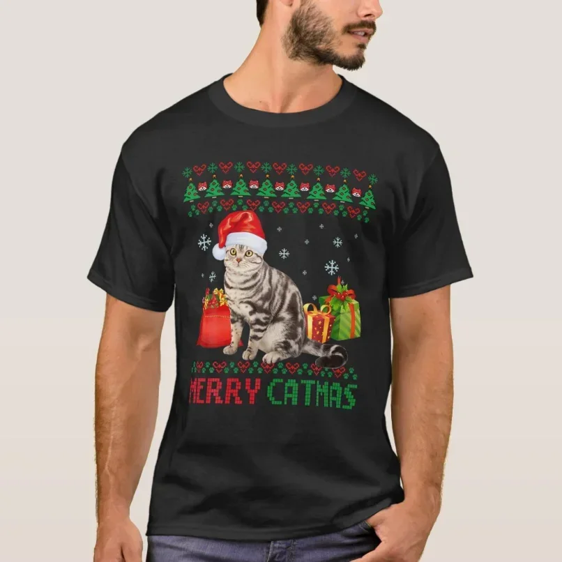 

Любители кошек Merry Catmas Американская короткошерстная уродливая рождественская футболка из 100% хлопка с круглым вырезом и коротким рукавом Повседневная мужская футболка Размер S-3XL