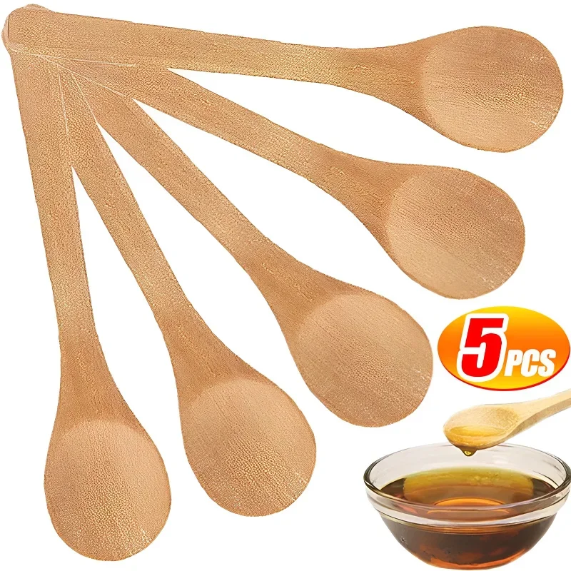 Cuchara de madera Natural ecológica para niños, cuchara para helado, café, té, cucharas agitadoras, postre, sopa, cubiertos, herramienta de cocina, 5/1 Uds.