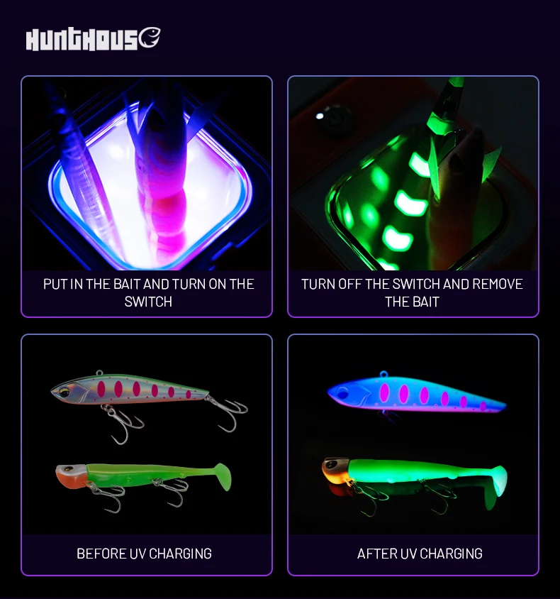Hunthouse UV-Akkumulator LED-Ultraviolettlampe 21,5*10,5*7cm für leuchtende Angelköder, Zusatzlicht, Angelwerkzeug LW318 – Detail 3